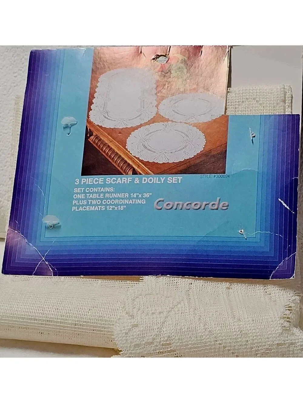 Concorde 3 Piece Scarf & Doily Set - 100% Polyester, Cream Color - NOS - Poland